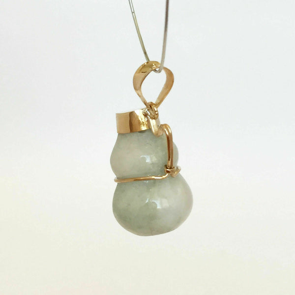 18K Solid Gold Natural Jadeite Jade Gourd Bottle Lucky Pendant