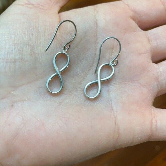925 Sterling Silver Rhodium/White Gold Dangle Infinity Earrings Set
