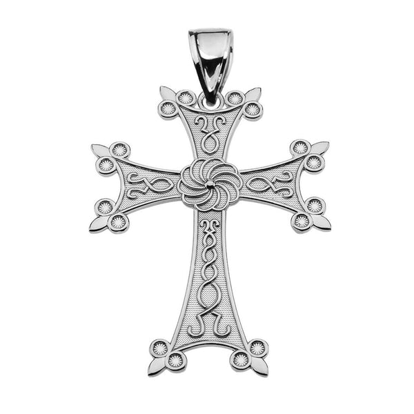 925 Sterling Silver Eternity "Khachkar" Armenian Cross Pendant Necklace Medium