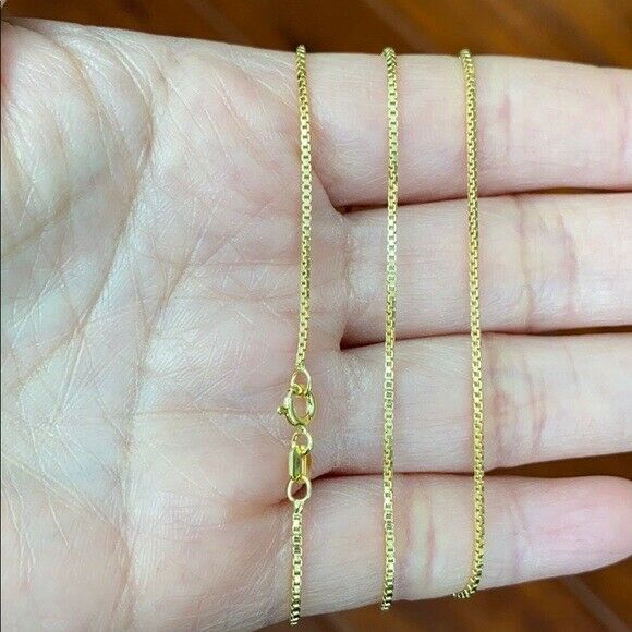 14k Yellow Gold Plated Sterling Silver Italian Italy BOX CHAIN necklace 1.0 mm