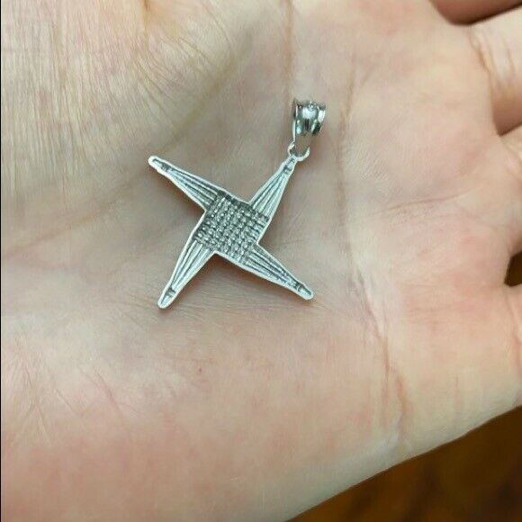 10k Solid Yellow Gold Irish St. Brigid's Christian Wall Cross Pendant Necklace