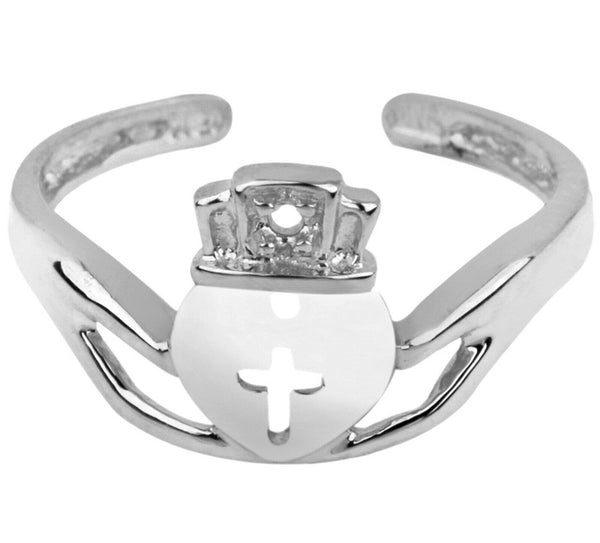 925 Sterling Silver Claddagh Toe Ring - Adjustable - Knuckle, Thumb