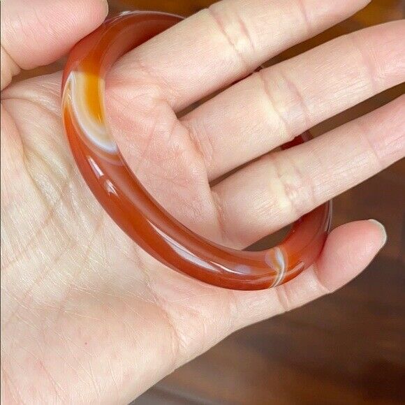 NEW Orange Red White Agate Bangle Inner Diameter 58 mm - Round Shape
