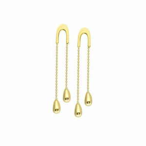 14K Solid Gold U Shape Front Threader Dangle Drop Post Tear Drop Puff Earrings