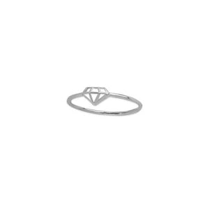 14K Solid Gold Diamond Shape Cut Out Dainty Ring -White Size 6, 7, 8 Minimalist