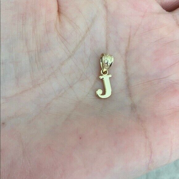 14k Solid Yellow Gold Small Mini Initial Letter J Pendant Necklace