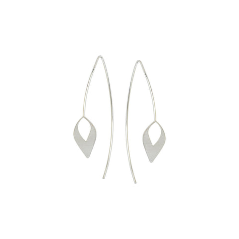 NWT Sterling Silver Rhodium Solid Long Wire Open Leaf Element Threader Earrings