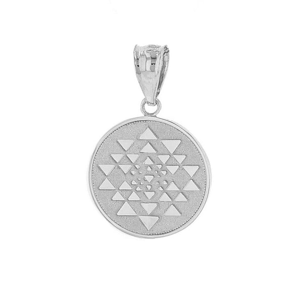 925 Sterling Silver Yantra Tantric Indian Yoga Disc Circle Pendant Necklace