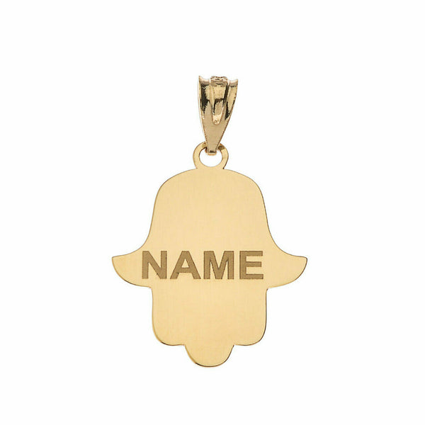 Personalized Name 10k 14k Gold Hamesh Hand Hamsa with Evil Eye Pendant Necklace