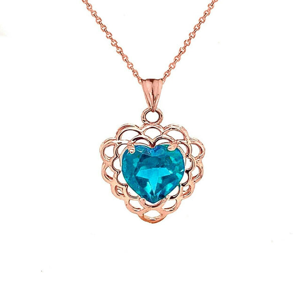 10k 14k Solid Gold Topaz Filigree Heart December Birthstone Pendant Necklace