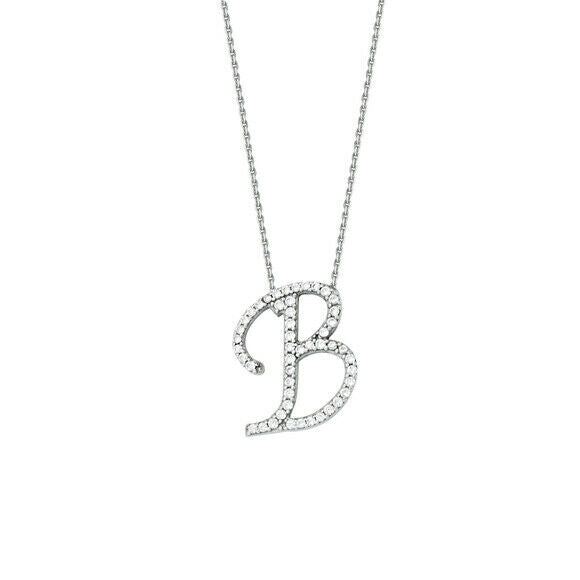 925 Sterling Silver Initial letter B CZ Necklace Adjustable 16"-18" All Letter