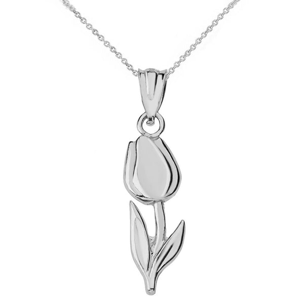925 Sterling Silver Diamond-Cut Tulip Pendant Necklace 16" 18" 20" 22"