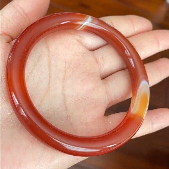 NEW Orange Red White Agate Bangle Inner Diameter 58 mm - Round Shape