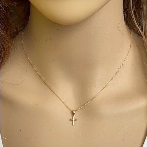 10k Solid White Gold Mini Elegant Diamond Cross Pendant Necklace - Minimalist