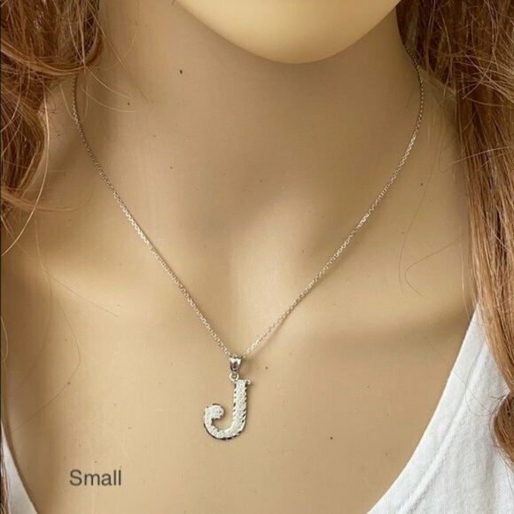 Sterling Silver Initial Letter L Pendant Necklace - Large, Medium, Small Diamond-cut