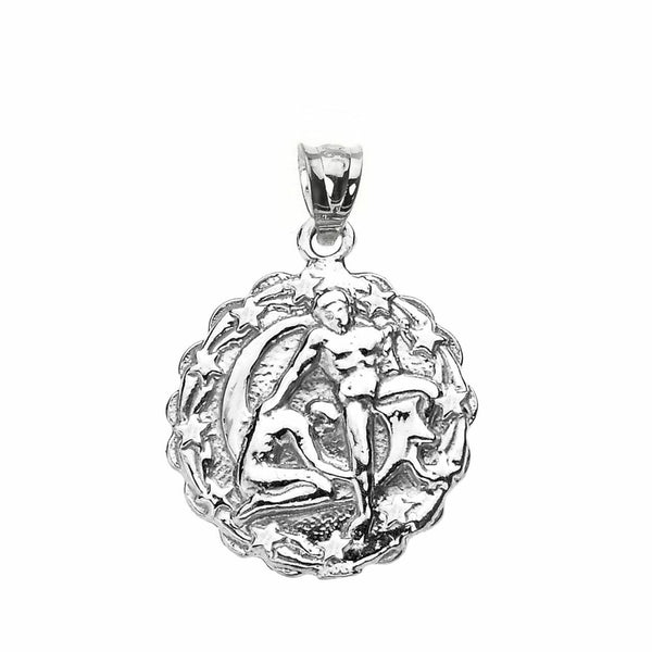 925 Sterling Silver Gemini June Zodiac Sign Round Pendant Necklace