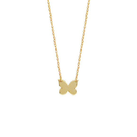 14K Solid Gold Mini Butterfly Dainty Necklace - Minimalist Yellow Adjust 16"-18