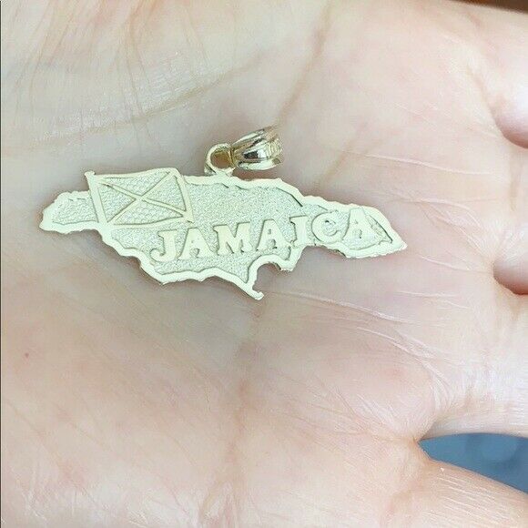 Solid 10k Yellow Gold Jamaica Map Pendant Necklace 16" 18" 20" 22"