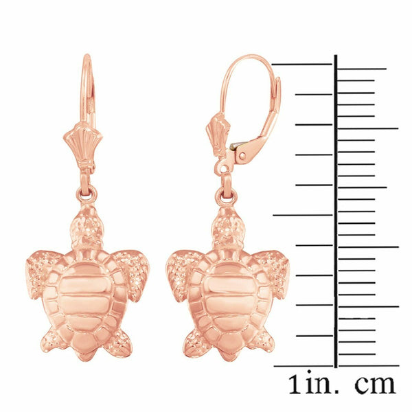 14K Rose Gold Detailed Sea Turtle Leverback Earring Set