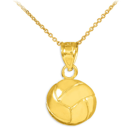 14k Yellow Gold Beach Volleyball Summer Sport Charm Pendant Necklace