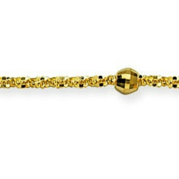 14K Solid Gold Bead Station Axis Anklet -Yellow 9"-10" adjust -Minimalist
