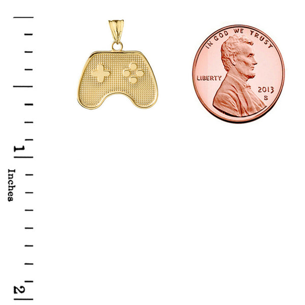 14k Solid Yellow Gold Game Control Pendant Necklace