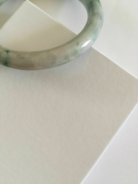 Natural Jadeite Round White Green Jade Bangle Bracelet 53 mm