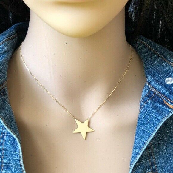 14K Solid Gold Star Necklace - Minimalist Yellow Adjustable 16"-18"