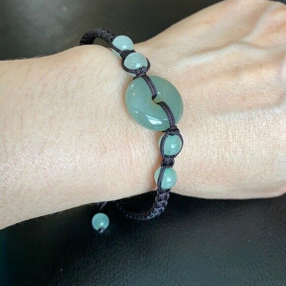 NWOT Round Donut Natural Jade Bangle Bracelet Adjustable