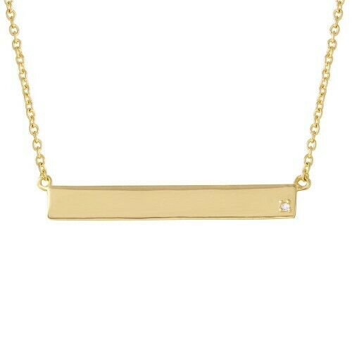 Fine Silver Yellow Gold Minimalist Horizontal Bar Geometric Diamond Necklace