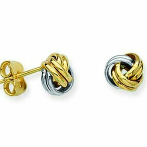 Mini 10k Solid Gold Loveknot Love-Knot Stud Earrings - Yellow White 6 mm