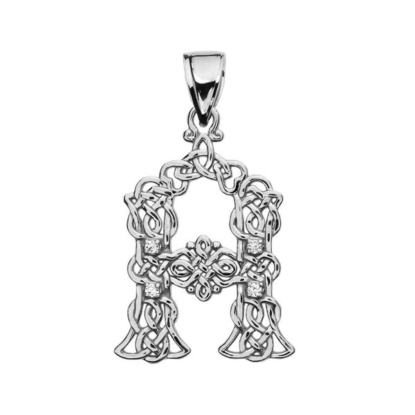925 Sterling Silver CZ Celtic Knot Initial Letter A Pendant Charm Necklace