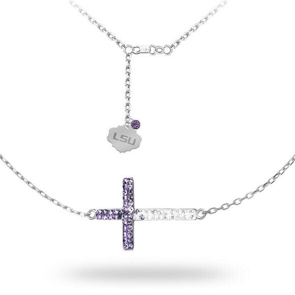 LSU Louisiana State University Sideways Cross Necklace - Pure Silver Licensed