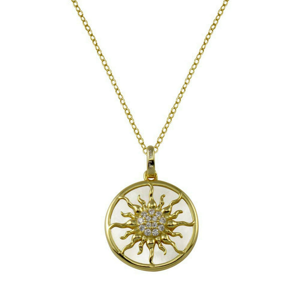 925 Sterling Silver Gold Plated MOP CZ Sun Adjustable Necklace 16"-18"