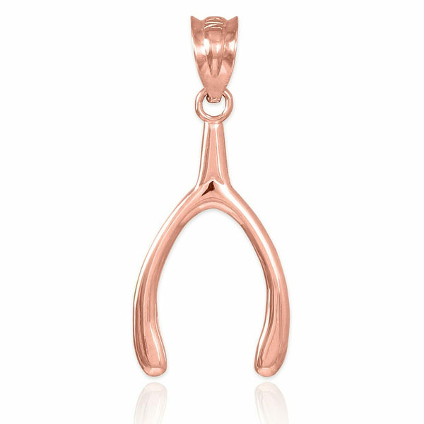 10k Solid Rose Gold Polished Wishbone Pendant Necklace 16", 18", 20", 22"