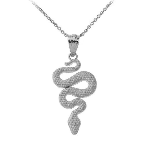 925 Sterling Silver Textured Snake-Serpent silhouette Pendant Necklace