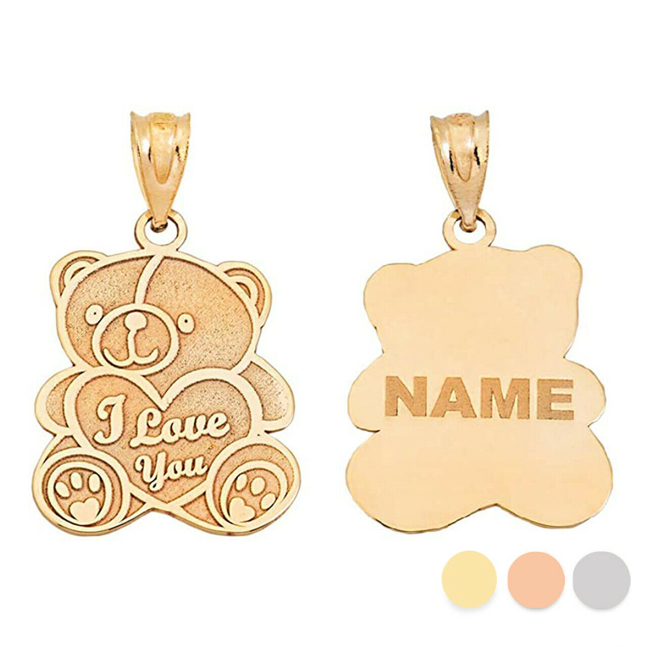 Personalized Name 10k 14k Gold I Love You Heart Teddy Bear Pendant Necklace