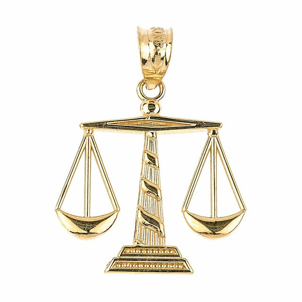 Solid Yellow 14k Gold Scales of Justice Pendant Necklace