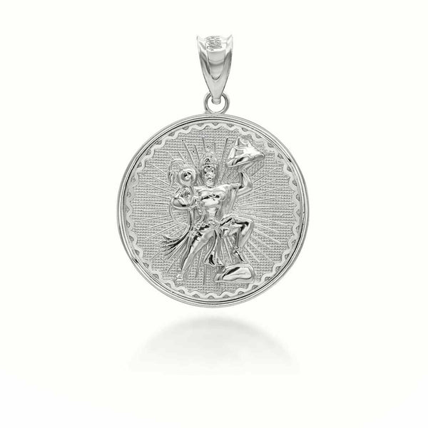 14K Solid Gold Lord Hanuman Hindu God Coin Pendant Necklace