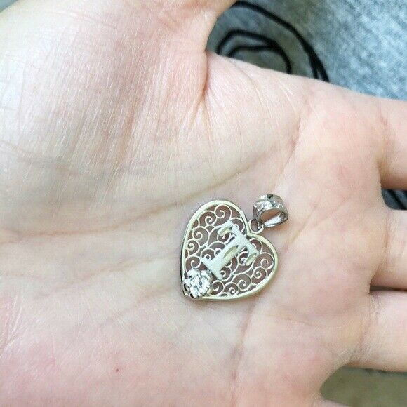 925 Sterling Silver Filigree Heart CZ Initial Letter Y Pendant Necklace