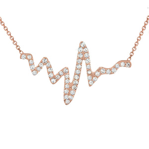 .925 Sterling Silver Rose Gold Pulse HeartBeat Heart Beat CZ Necklace - Adjust