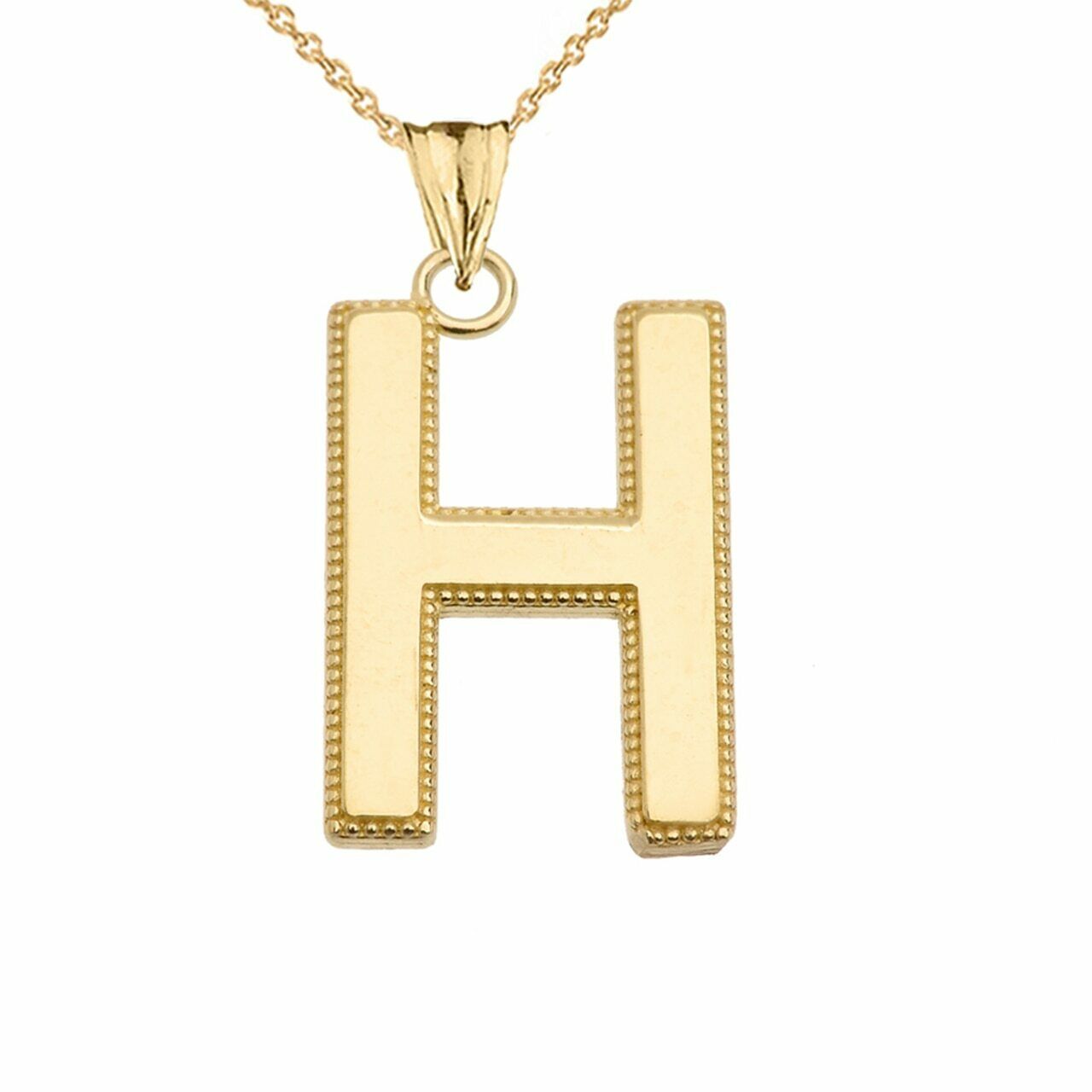 10k Solid Gold Small Initial Letter H Pendant Necklace Personalized Milgrain