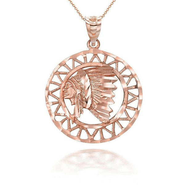 10K Solid Gold Apache Openwork Pendant Necklace - Yellow, Rose, or White