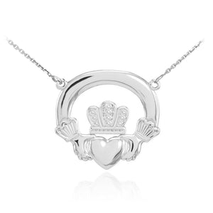 925 Sterling Silver Classic Irish Claddagh Pendant Necklace -Made in USA 16"-22"
