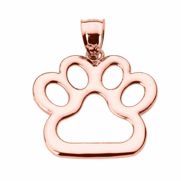 14k Solid Rose Gold Bear Dog Paw Print Pendant Necklace Pet Animal foot