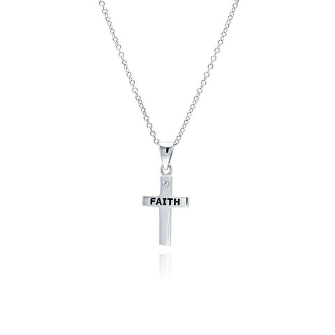NWT 925 Fine Sterling Silver Cross Engraved Faith Pendant Religious Necklace