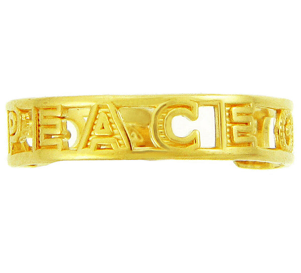 Yellow Solid Gold PEACE Toe Ring Adjustable in 10K and 14K