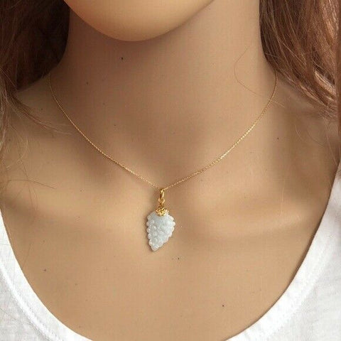 14K Solid Gold White Grape Jade Pendant Necklace many length Chain16" 18" 20"