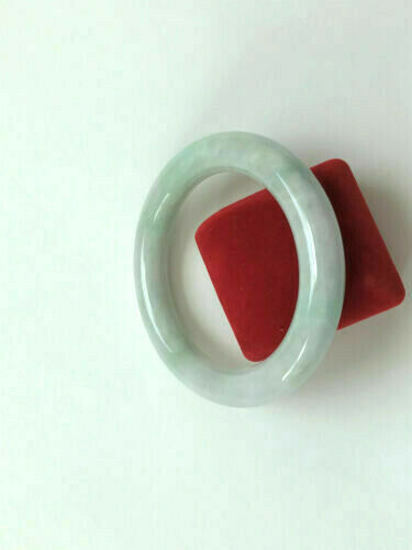 White Light Green Round Natural Jade Bangle Bracelet 57 mm diameter Heavy