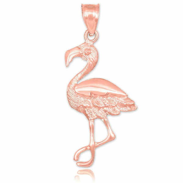 10k Solid Rose Gold Flamingo Pendant Necklace 16" 18" 20" 22"